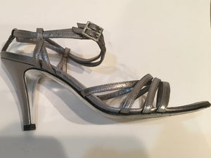 Chanel 05P 2005 Spring Metallic Silver Pewter Strap Sandal Leather Heel Pumps EU 36 US 5.5