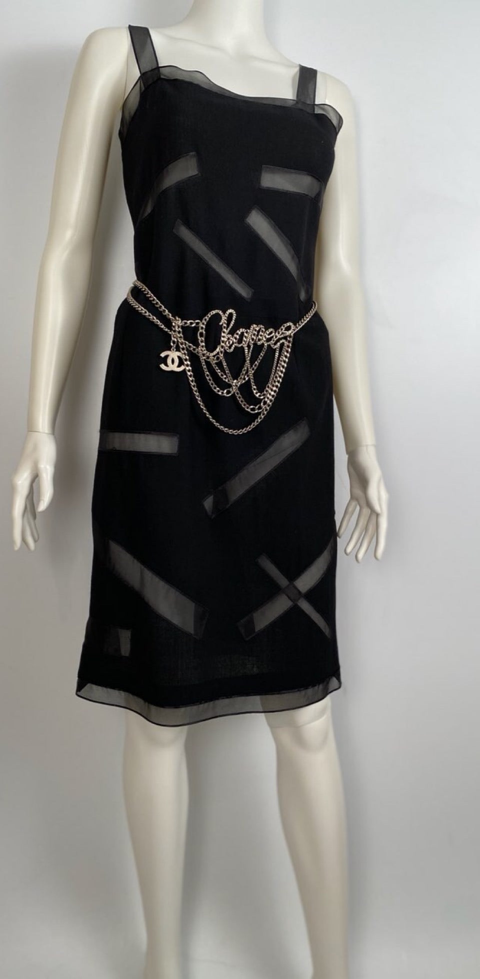 HelensChanel Vintage Chanel Boutique 98P, 1998 Spring Black Dress with Sheer Rectangles FR 34-38 US 2/4/6