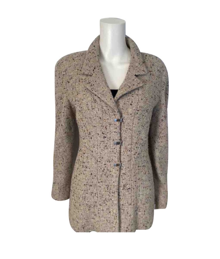 Chanel vintage 99A, 1999 Fall Brown Tweed Long Jacket subtle sparkle FR 40 US 6/8
