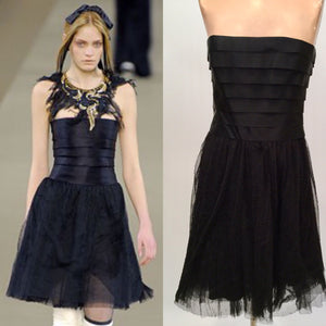 Chanel 06A, 2006 Fall Black Layer Lace Mini Tube Dress FR 38 US 4