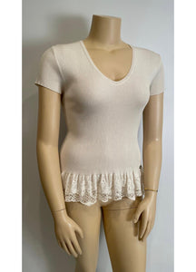 Chanel 06P 2006 Spring white ribbed Lace T-shirt Tee Top FR 46 US 10-12