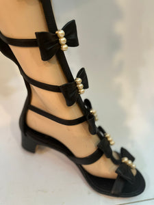 Chanel 16S 2016 Summer Tall Gladiator Sandals w Leather Bows and Pearls EU 37.5C US 7/7.5
