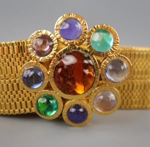 96A 1996 Fall Vintage CHANEL Gold Gripoix Rhinestone Byzantine Flower Metal Belt size Medium
