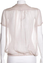 Load image into Gallery viewer, Chanel 04C 2004 Cruise Silk Chiffon Short Sleeve Sheer Drawstring Beige Ecru Blouse Top FR 36 US 2/4