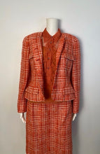 Load image into Gallery viewer, 97P, 1997 Spring Vintage Chanel Boutique Orange Plaid Wool Tweed Jacket Blazer Skirt Suit Set US 8/10