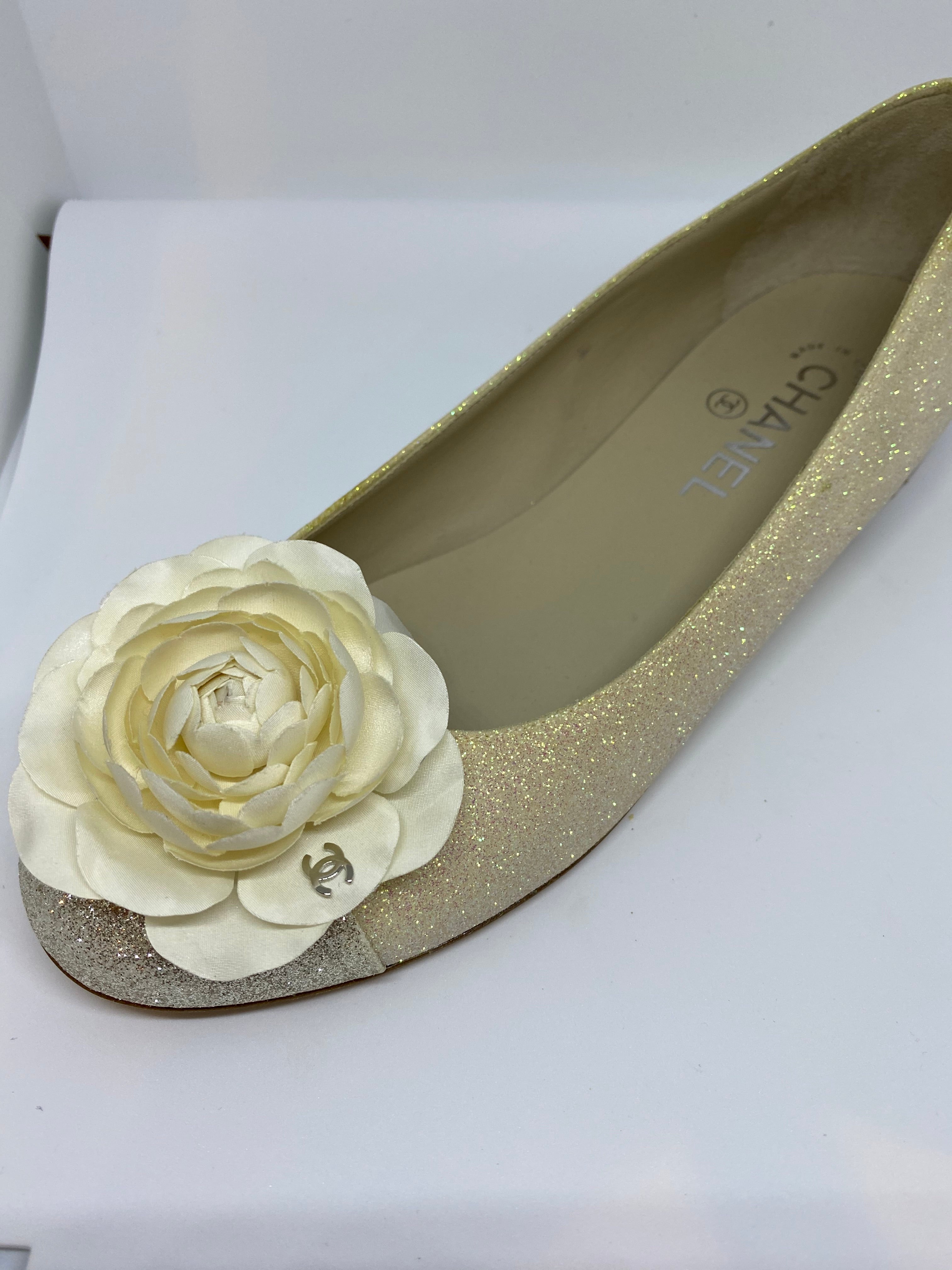 Chanel Blue Denim Camellia Flower Ballet Flats Size 10.5/41