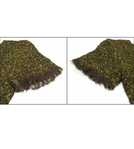 Vintage Chanel 98A, 1998 Fall tweed wool pullover short sleeve olive mohair sweater top blouse FR 42 US 6/8/10