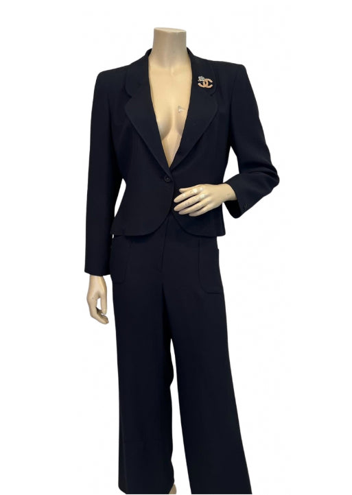 HelensChanel 97C 1997 Cruise Chanel Vintage Dark Navy Fitted Skirt Jacket Suit Set FR 38 US 2/4