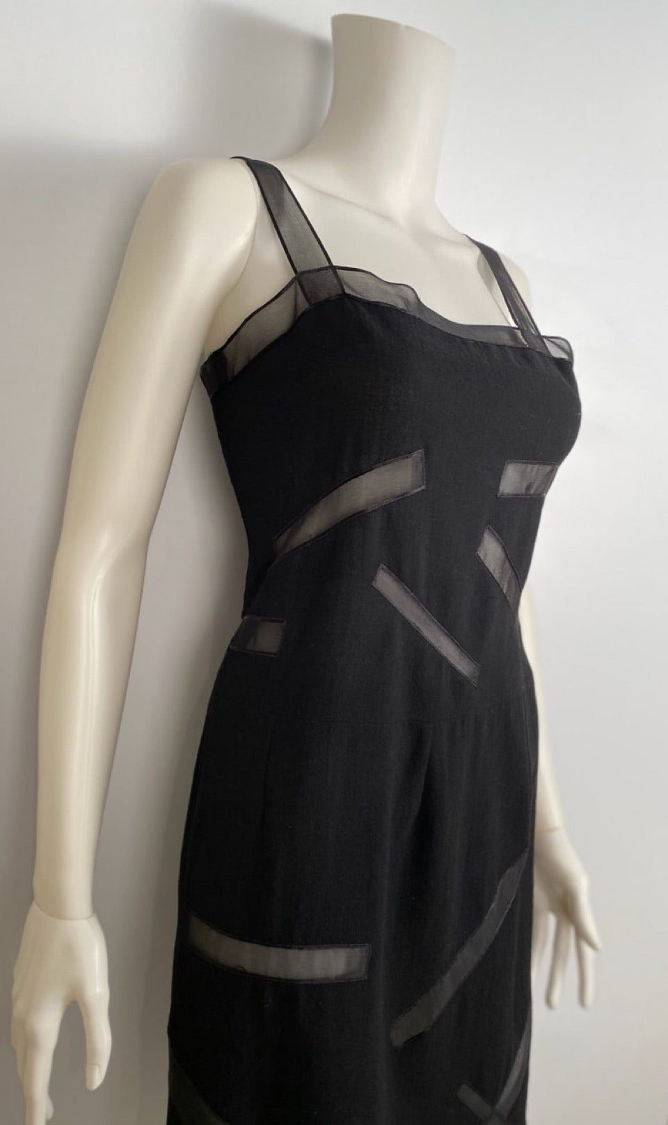 Vintage CHANEL Spring 1991 Size 6 / FR 38 Black Silk Bustier Ribbon  Cocktail Dress