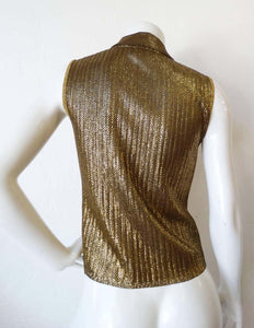 Vintage Chanel 01C 2001 Cruise Resort Sleeveless Gold Metallic Collar Polo Top Blouse FR 34 US 2/4