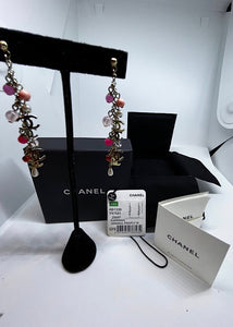 Chanel 19S 2019 long pierced CC pink bead Pearl dangle earrings