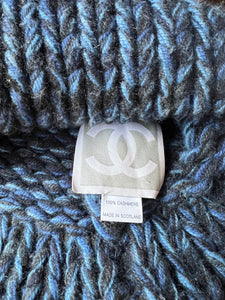 Chanel Blue Cashmere Knit Beanie Winter Cap Hat Size Small