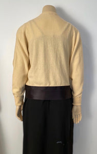 1980’s Chanel Vintage Light Yellow Black Bicolor Wrap Sweater w/satin ribbons US 4/6/8