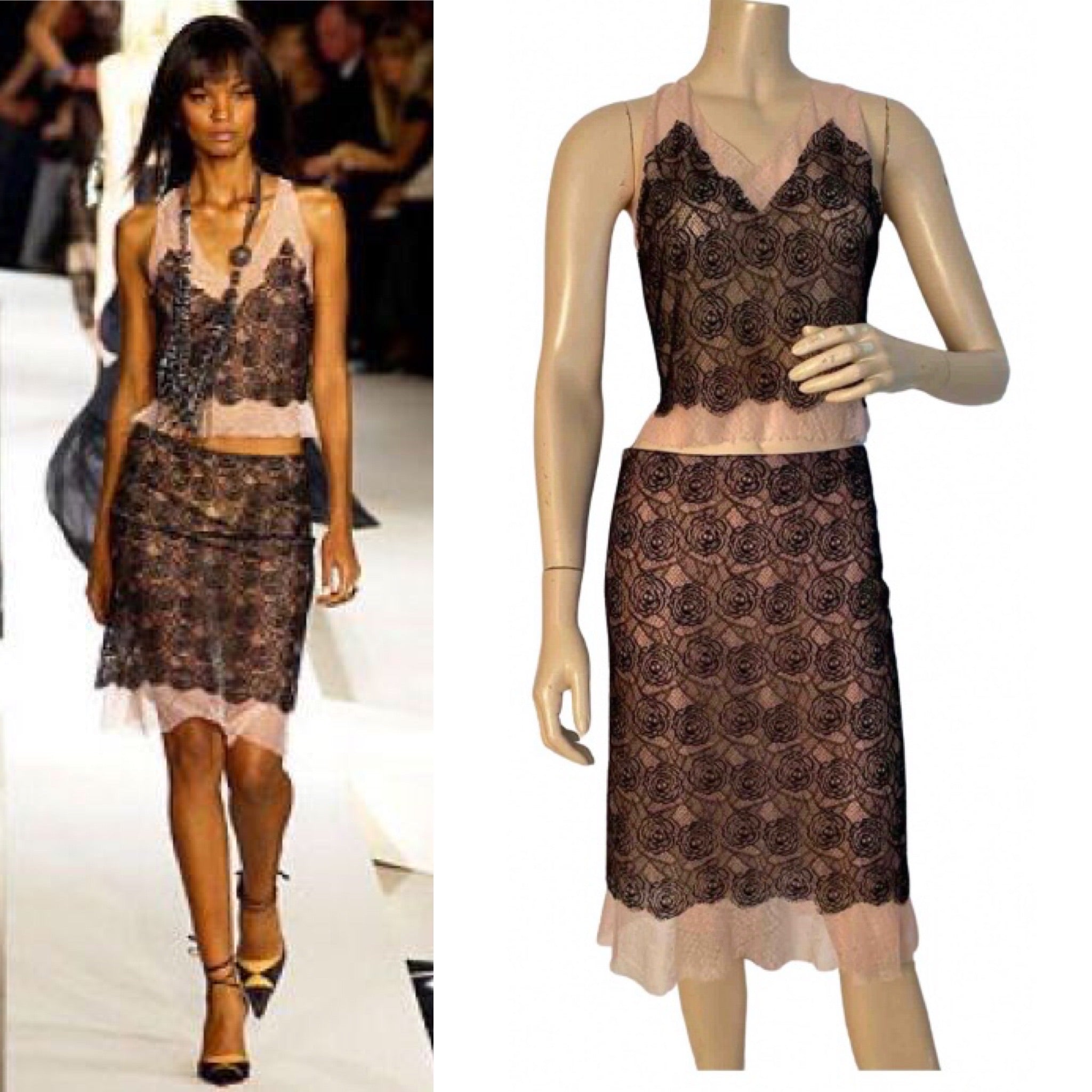 HelensChanel Chanel 2003 Fall 03A Snap Collection Black Tweed Boucle Satin with Camellia Lace Dress US 4