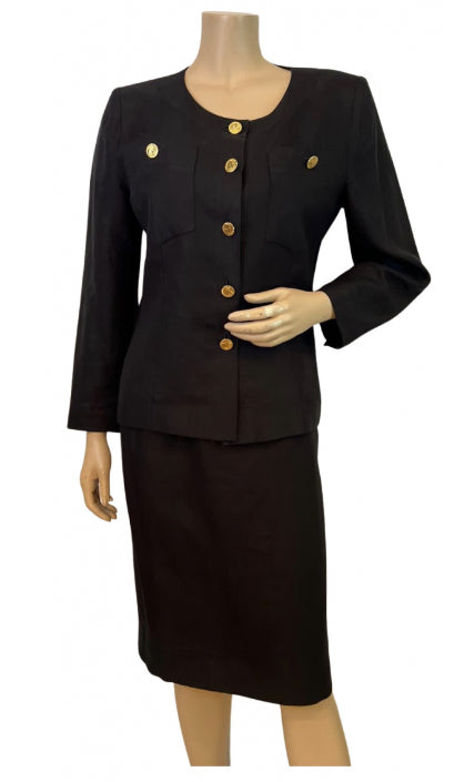 Chanel 2pc. Black w/ Pearl Buttons & Removable Blouse Detail Skirt Suit -  Orlando Vintage Clothing and Costume