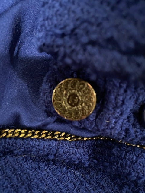 HelensChanel 97a, 1997 Fall Vintage Chanel Boutique Royal Blue Wool Boucle Skirt Suit Jacket Set FR 36 US 2/4
