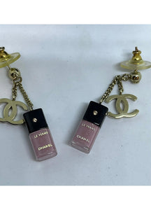 Chanel 08A 2008 Fall Pink Gold Miniature Nail Polish Dangle Pierced Earrings