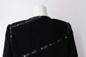 Chanel 2003 Fall 03A black Cropped Boucle Tweed Jacket FR 48 US 10/12