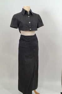 Rare Chanel 2006 Spring Cotton Denim crop top skirt set US 4