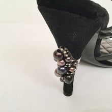 Load image into Gallery viewer, Chanel 04A 2004 Fall slingback Black Velvet and Patent Leather embellishments at heels EU 37.5 US 6.5/7