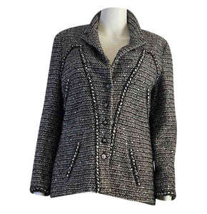 Chanel 06A 2006 Fall Gray Black Sequined Tweed Jacket Blazer FR 44 US –  HelensChanel