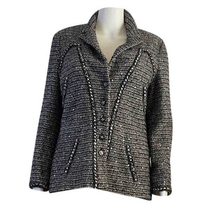 $4,210 CHANEL Navy & Silver Metallic TWEED JACKET * FR 40 /US 4 - 6 ~  PRISTINE