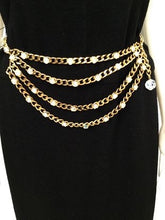 Load image into Gallery viewer, 1989 Chanel Vintage Crystal MultiStrand Chain Belt Gold Metal