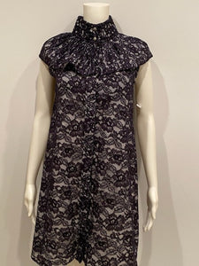 Chanel Navy Blue Cotton Camellia Floral Print Lace Dress FR 42 US 6