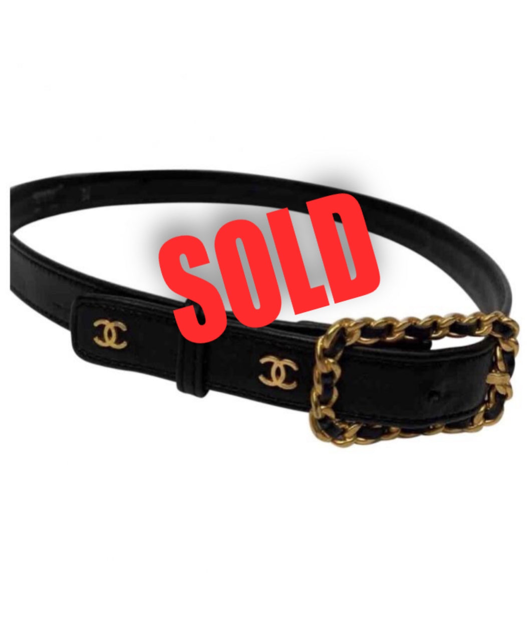 Chanel Chain Leather Belt Womens Black Size: 80 / 32