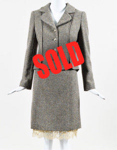Chanel Vintage 03A, 2003 Fall Autumn Brown Tweed Lace Jacket Blazer Skirt Suit Set FR 48 US 14/16