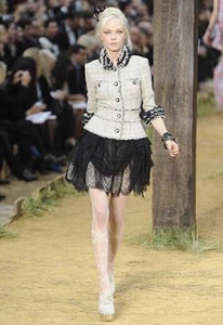 Chanel 10P, 2010 Spring Black Tulle Layered Lace Skirt FR 42 US 4/6