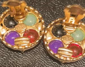 Chanel Vintage 03A Fall Autumn Multicolor Gold Metal Gripoix Clip On Earrings