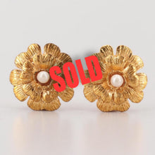 Load image into Gallery viewer, 1980’s Collection 23 Vintage Chanel Clip On Gold Pearl Camellia Earrings