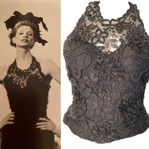 95A, 1995 Fall Vintage Chanel elaborate Lace Halter Evening Top Blouse US 2-4