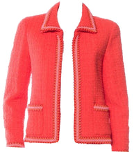 Load image into Gallery viewer, 94P, 1994 Spring Extremely Rare! Vintage Chanel Orange Tweed Scobido Trim Boucle  Jacket FR 36 US 4