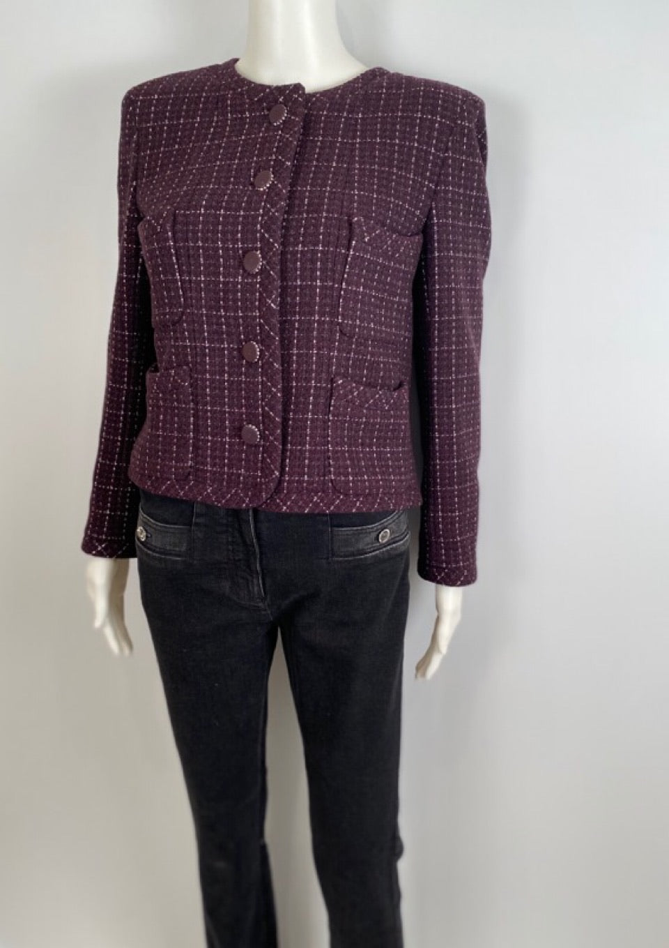 HelensChanel Chanel 02P 2002 Spring Maroon Tweed Jacket FR 42 US 6/8