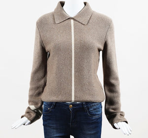 Vintage Chanel 99A 1999 Fall pullover collar wool cashmere sweater taupe brown FR 34 US 2/4