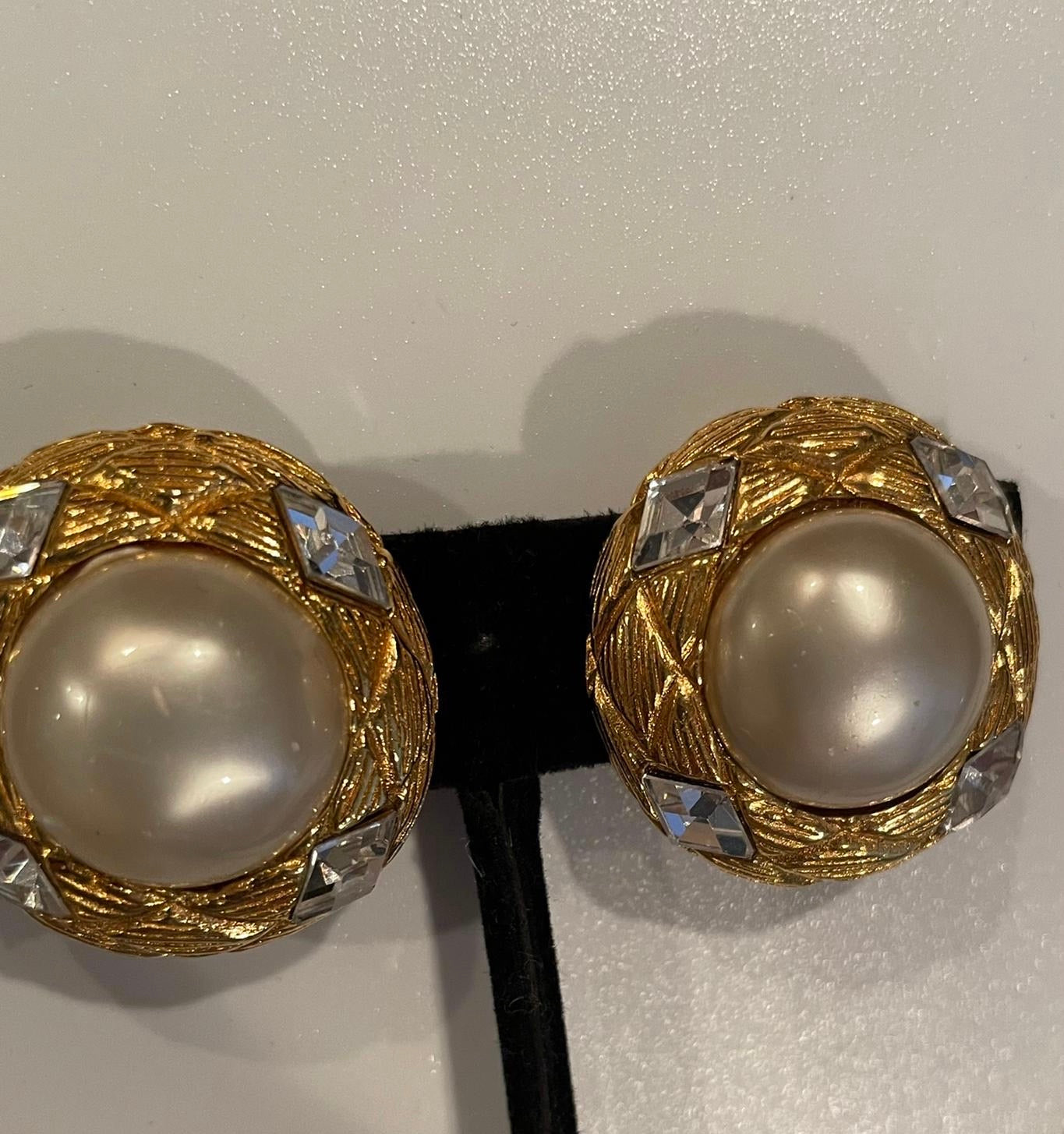 Chanel Triple Pearl Drop Earrings Rare Faux Pearl CC Chanel 