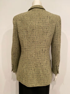 97A, 1997 Fall Vintage Chanel Green Tweed Jacket FR 42 US 6/8