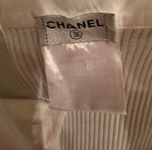 Chanel 05P, 2005 Spring White Cotton Top Blouse Pleated Front FR 42