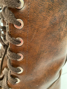 Chanel 13A Paris Edinburgh Brown Leather Lace Up Engineer Boots EU 39