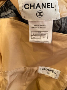 Vintage Chanel 01A, 2001 Fall Ruffle Beige Tan Leather Skirt Vest Dress Suit Set FR 36 US 4/6
