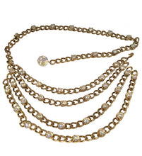Load image into Gallery viewer, 1989 Chanel Vintage Crystal MultiStrand Chain Belt Gold Metal